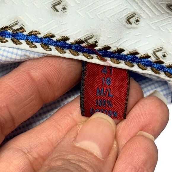 Robert Graham Mens 16 Flip Cuff Dress Shirt Button Down Light Blue Paisley M/L - Picture 11 of 15